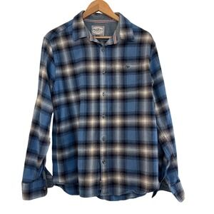 Flag & Anthem Blue Plaid Flannel Button‎ Up Shirt Long Sleeve Size L western